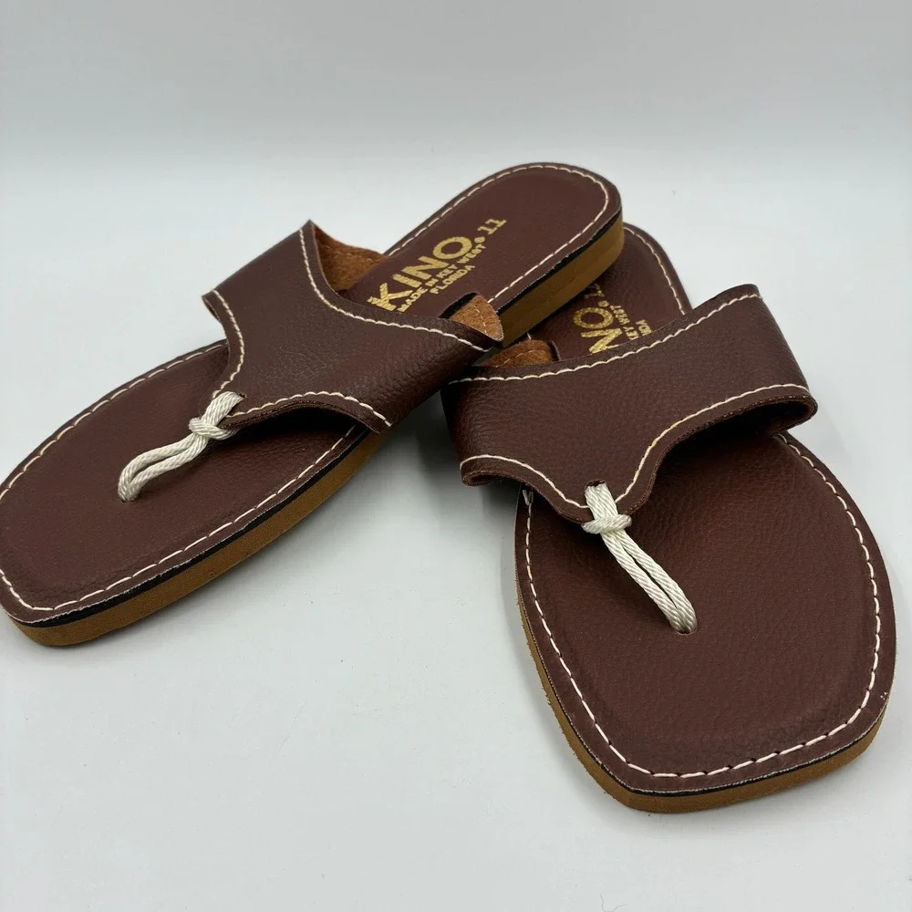 Kino Key West Florida Brown Leather Rope Thong Sandals Mens 11 Handmade Slides